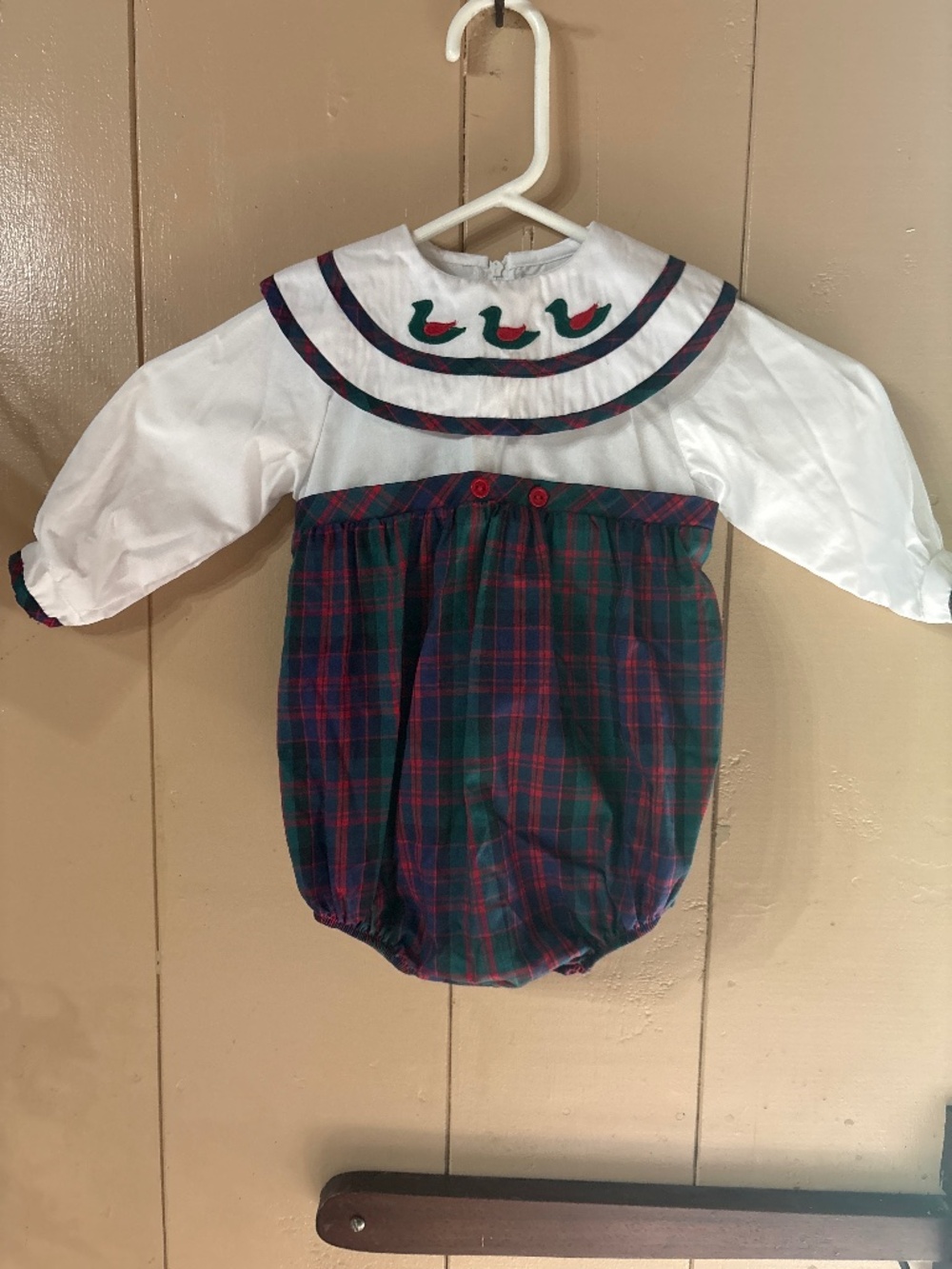 Vintage Robert Jackson romper, embroidered ducks, plaid 🦆